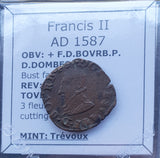 #P238# French copper double tournois coin of Francis II from 1587 AD