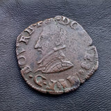 #P238# French copper double tournois coin of Francis II from 1587 AD