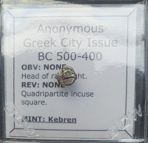 #M443# Anonymous silver Greek city issue Tetartemorion coin Kebren, 500-400 BC