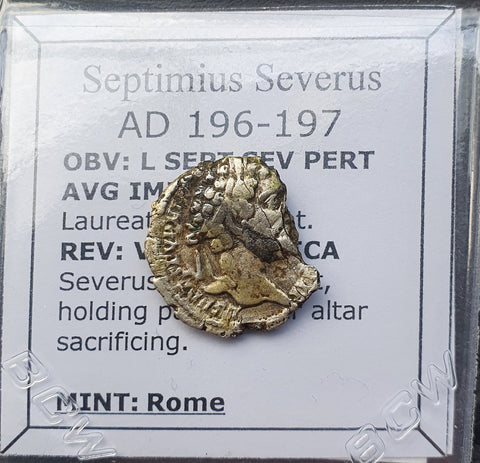 #o092# Roman silver denarius coin of Septimius Severus from 196-197 AD