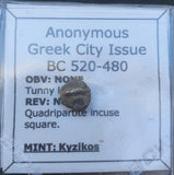 #i547# Anonymous silver Greek city issue Hemiobol coin from Kyzikos, 520-480 BC