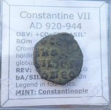 #g628# Rare Byzantine Follis coin of Constantine VII from 920-944 AD