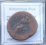 #p301# Roman bronze Sestertius coin of Antoninus Pius from 144 AD