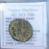 #p291# Rare Roman Bronze coin issued by Magnus Maximus from 383-388 AD
