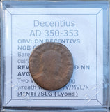 #p294# Rare Roman Bronze coin issued by Decentius from 350-353 AD