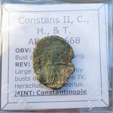 #p332# Rare Byzantine Follis coin of Constans II from 641-668 AD