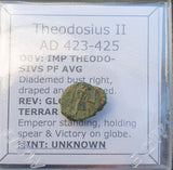 #p311# Scarce Roman Bronze coin issued by Theodosius II from 423-425 AD