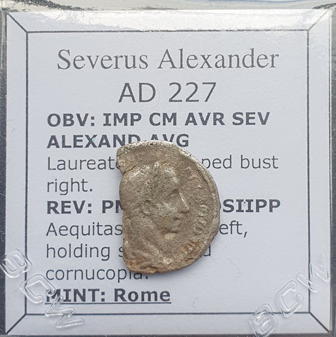 #p345# Roman silver denarius coin of Severus Alexander from 227 AD