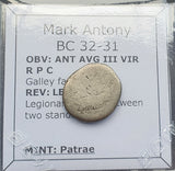 #p363# Roman Republican silver denarius of Mark Antony from 32-31 BC
