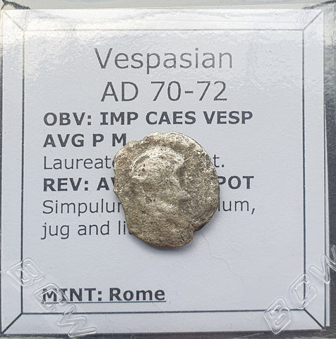 #p352# Roman silver denarius coin of Vespasian from 70-72 AD
