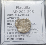 #p356# Roman silver denarius coin of Plautilla from 202-205