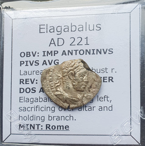 #p349# Roman silver denarius coin of Elagabalus from 221 AD