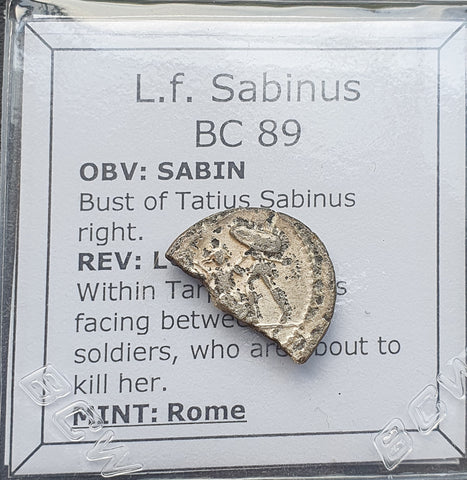 #p360# Roman Republican silver denarius of L. Titurius L.f. Sabinus from 89 BC