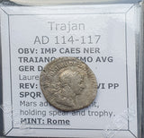 #p370# Roman silver denarius coin of Trajan from 114-117 AD