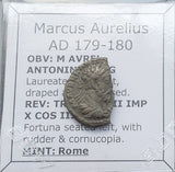 #p351# Roman silver denarius coin of Marcus Aurelius from 179-180 AD