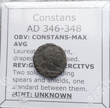 #P393# Roman Bronze coin issued by Constans from 346-348 AD