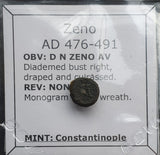 #p176# Tiny Roman Bronze coin issued by Zeno from 476-491 AD