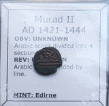 #o694# Ottoman copper Mangir coin of Murad II from 1421-1444 AD