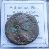 #p302# Roman bronze Sestertius coin of Antoninus Pius from 153-154 AD