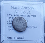 #p362# Roman Republican silver denarius of Mark Antony from 32-31 BC