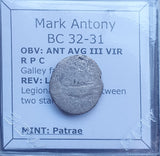 #p368# Roman Republican silver denarius of Mark Antony from 32-31 BC