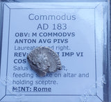 #p377# Roman silver denarius coin of Commodus from 183 AD