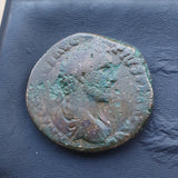 #p302# Roman bronze Sestertius coin of Antoninus Pius from 153-154 AD