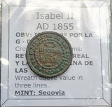 #n766# Spanish 1 Decima de Real coin of Isabel II from 1855 AD