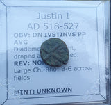 #p470# Byzantine pentanummium coin of Justin I from 518-525 AD (Christogram)