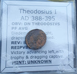 #p491# Roman Bronze coin issued by Theodosius I from 388-395 AD