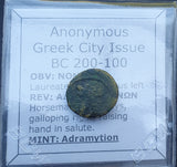 p555# Anonymous bronze Greek city issue coin from Adramytion from 200-100 BC
