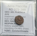 #p654# Roman coin issued by Aelia Flaccilla from 379-388 AD (Wife to Theodosius)