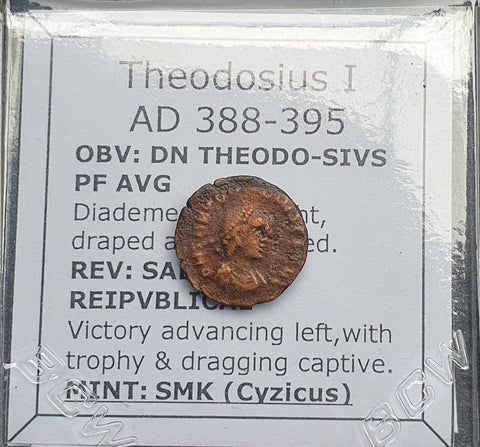 #p598# Roman Bronze coin issued by Theodosius I from 388-395 AD