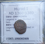 #p724# Ottoman copper Mangir coin of Murad I from1360-1389 AD