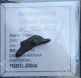 #p671# Greek Scythian 'dolphin' coin from Olbia, 500-425 BC