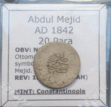 #q162# Ottoman 20 Para silver coin of Abdul Mejid from 1842 AD