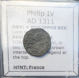 #p689# French silver bilion Parisis coin of Philip IV from 1311 AD