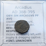 #P597# Roman Bronze coin issued by Arcadius from 388-395 AD