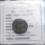 #q158# Roman Bronze coin issued by Constans from 347-348 AD