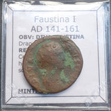 #q091# Roman bronze coin of Faustina I, minted between 141-161 AD