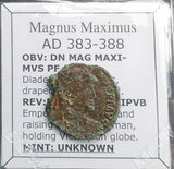 #p795# Rare Roman Bronze coin issued by Magnus Maximus from 383-388 AD