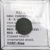 #L151# Livonian coin from the Swedish Occupation of Riga, Christina I from 1656 AD