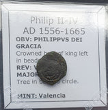 #p155# Spanish Medieval dinar coin of Philip ii-IV from 1556-1665 AD