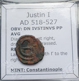 #p479# Byzantine pentanummium coin of Justin I from 518-527 AD