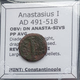 #q249# Byzantine Decanummium coin of Anastasius I from 491-518 AD