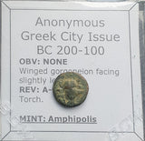 #p556# Anonymous Greek City Issue Bronze Coin of Amphipolis from 200-100 BC
