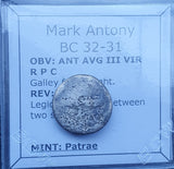 #p364# Roman Republican silver denarius of Mark Antony from 32-31 BC