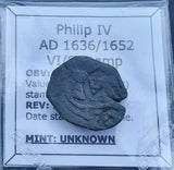 #k967# Spanish Countermarked 8 maravedis coin of Philip IV, 1636/1652 AD