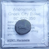 #L986# Anonymous Greek City Issue Bronze Coin of Maroneia from 400-350 BC