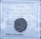 #n111# Roman provincial bronze coin Geta from 198-209 AD (Pautalia)